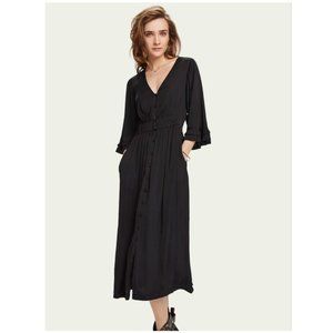 NWT Maison Scotch & Soda Black Button Midi Dress